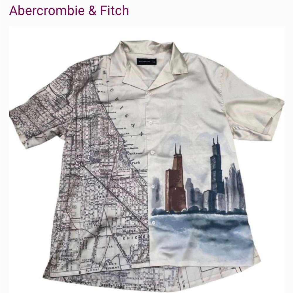 Abercrombie Men’s Chicago Skyline Button up shirt-sleeve shirt- Large